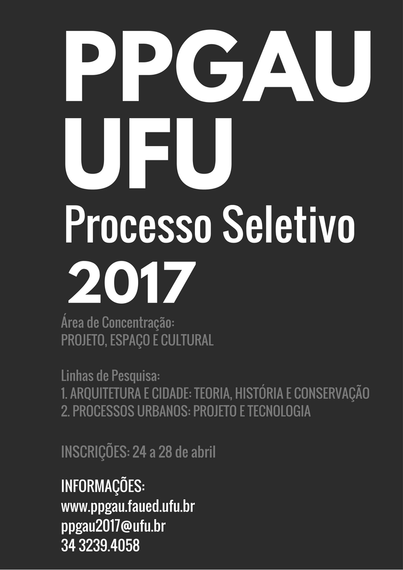 PPGAU/UFU lança edital para Processo Seletivo 2017